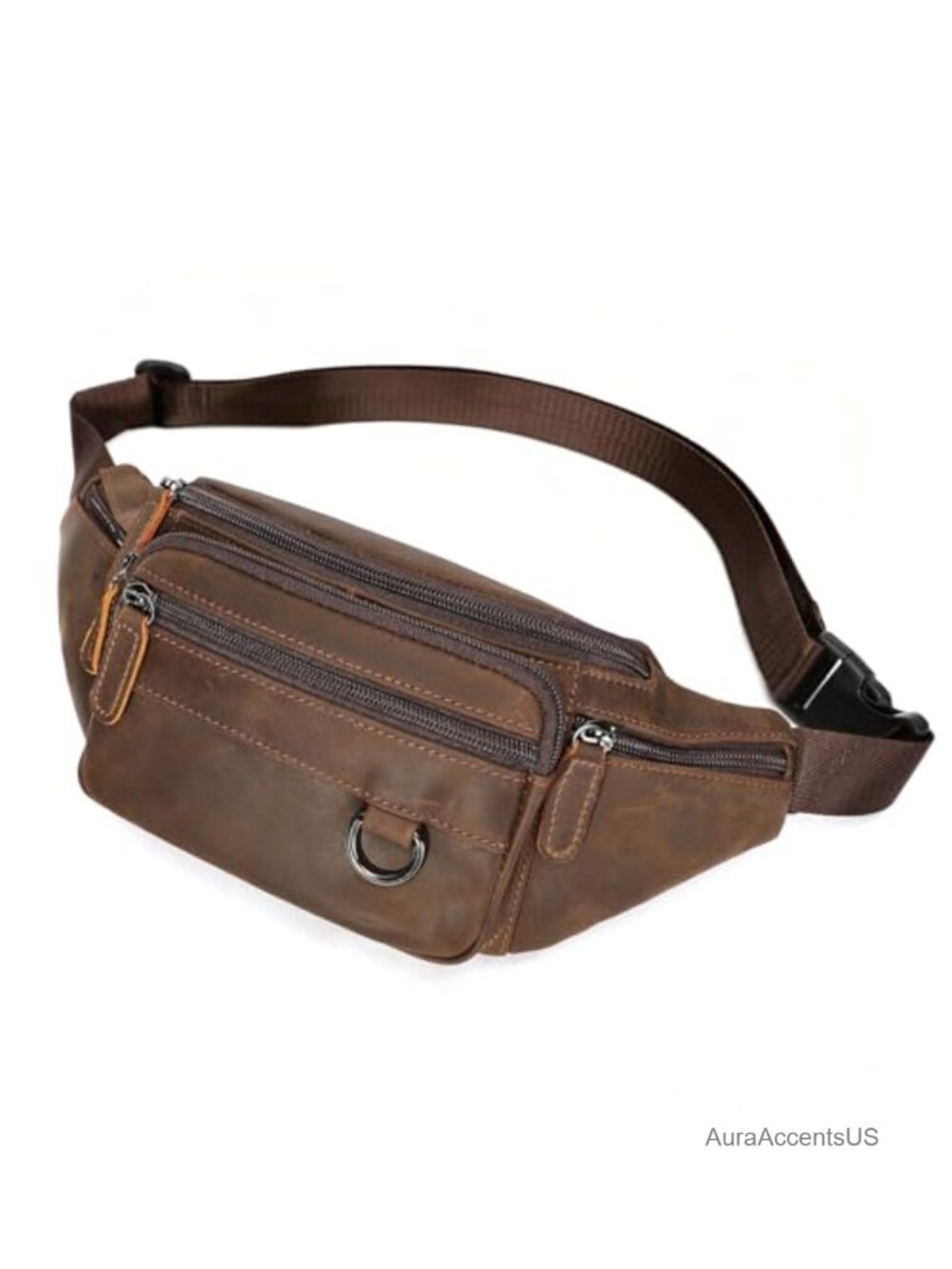 Genuine Leather Fanny Pack Handmade Cowhide Waist Bag 6 Anti-Theft Zipper